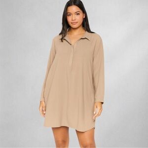 LC Waikiki Minimalist Non Iron Shirt Dress Tunic  Womens XL Tan Long  Sleeve